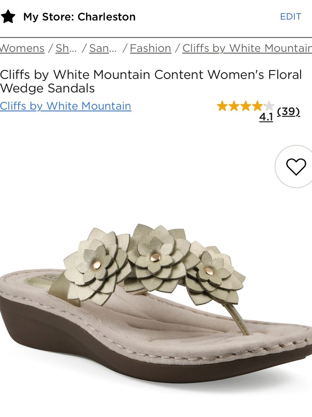 Cliffs by WHITE MOUNTAIN Women's Metallic Gold Floral Wedge Thong Sandals